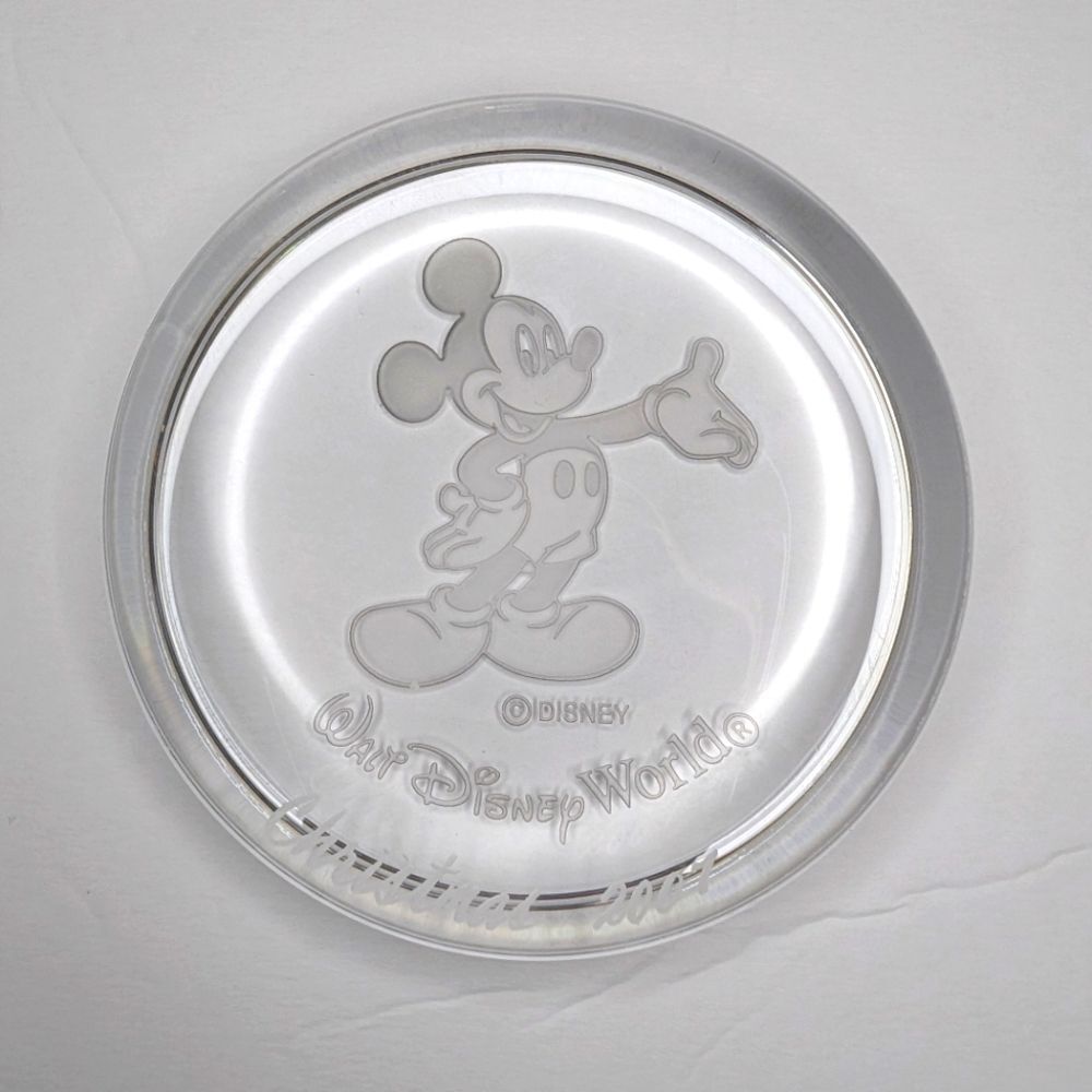 Disney World Mickey Mouse Etched Glass Paperweight Christmas 2007